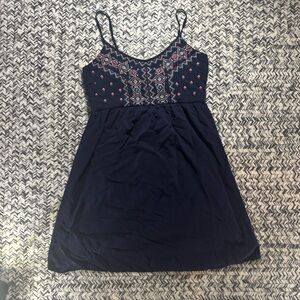 Like New Festive Navy Embroidered Smocked Midi Spring Dress Women’s Large